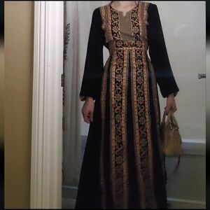 Traditional black kaftan dress tie in the back waisted size S